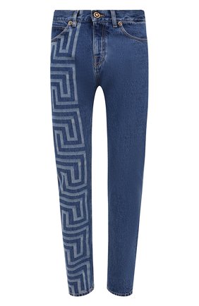 Мужские джинсы VERSACE синего цвета, арт. A86452/1A00592 | Фото 1 (Длина (брюки, джинсы): Стандартные; Материал внешний: Хлопок, Деним; Силуэт М (брюки): Прямые; Стили: Кэжуэл; Кросс-КТ: Деним)