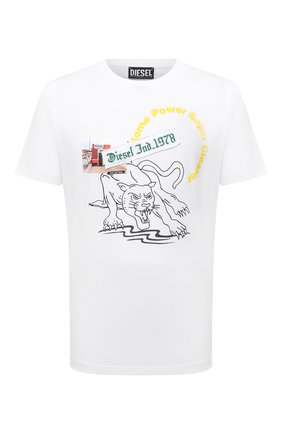 Мужская хлопковая футболка DIESEL белого цвета, арт. A02977/0CATM | Фото 1 (Длина (для топов): Стандартные; Материал внешний: Хлопок; Рукава: Короткие; Стили: Гранж; Принт: С принтом)