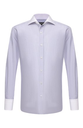 Мужская хлопковая сорочка TOM FORD голубого цвета по цене 66800 руб., арт. 2FT702/94SWAX | Фото 1 Мужская хлопковая сорочка TOM FORD голубого цвета, арт. 2FT702/94SWAX | Фото 1 (Рукава: Длинные; Длина (для топов): Стандартные; Материал внешний: Хлопок; Случай: Формальный; Принт: Полоска; Рубашки М: Regular Fit; Стили: Классический; Воротник: Акула; Манжеты: На пуговицах)