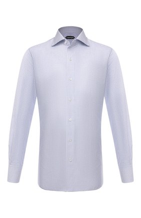 Мужская хлопковая сорочка TOM FORD голубого цвета по цене 49600 руб., арт. 2FT211/94S3AX | Фото 1 Мужская хлопковая сорочка TOM FORD голубого цвета, арт. 2FT211/94S3AX | Фото 1 (Длина (для топов): Стандартные; Рукава: Длинные; Материал внешний: Хлопок; Случай: Формальный; Рубашки М: Slim Fit; Стили: Классический; Воротник: Акула; Принт: Клетка; Манжеты: На пуговицах)