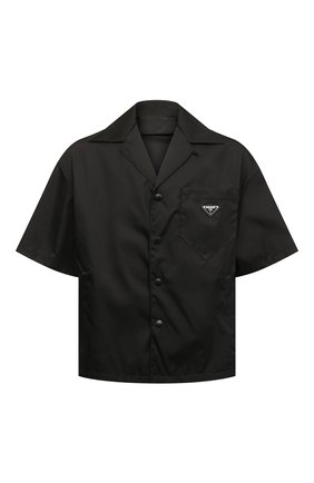 Мужская рубашка PRADA черного цвета, арт. SC449-1WQ8-F0002-182 | Фото 1 (Материал внешний: Синтетический материал; Длина (для топов): Стандартные; Случай: Повседневный; Рукава: Короткие; Принт: Однотонные; Воротник: Отложной; Стили: Кэжуэл)