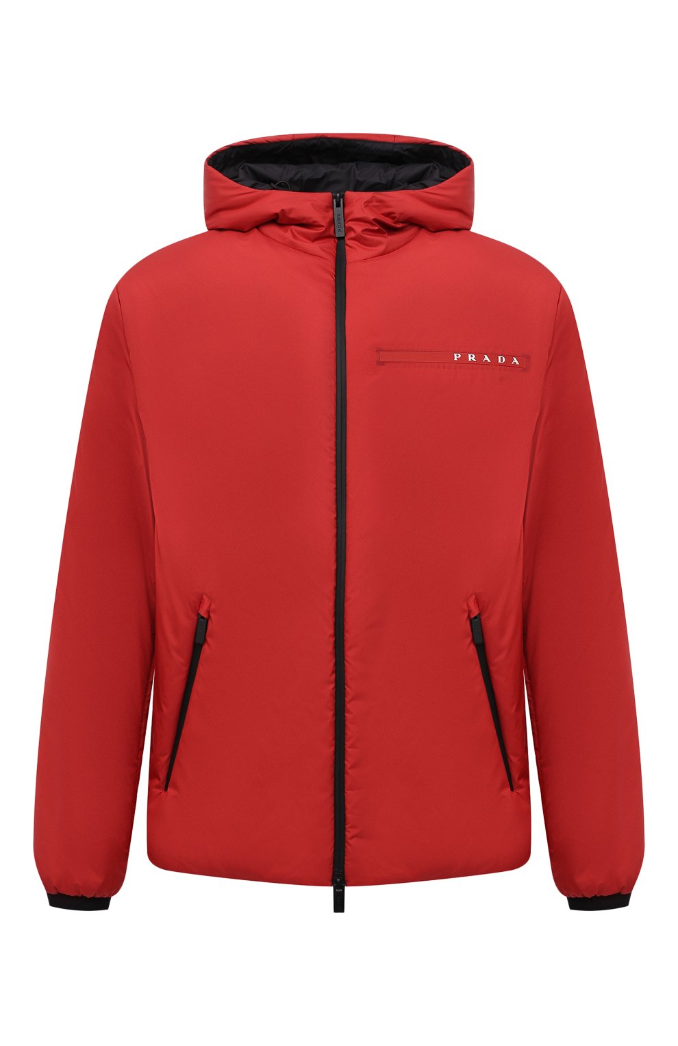 Мужская утепленная куртка PRADA красного цвета, арт. SGB296-1XYW-F0011-192 | Фото 1 (Кросс-КТ: Куртка; Рукава: Длинные; Материал внешний: Синтетический материал; Мужское Кросс-КТ: утепленные куртки; Длина (верхняя одежда): Короткие; Стили: Кэжуэл)