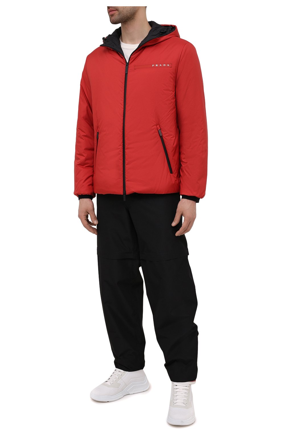 Мужская утепленная куртка PRADA красного цвета, арт. SGB296-1XYW-F0011-192 | Фото 2 (Кросс-КТ: Куртка; Рукава: Длинные; Материал внешний: Синтетический материал; Мужское Кросс-КТ: утепленные куртки; Длина (верхняя одежда): Короткие; Стили: Кэжуэл)
