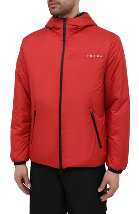 Мужская утепленная куртка PRADA красного цвета, арт. SGB296-1XYW-F0011-192 | Фото 3 (Кросс-КТ: Куртка; Рукава: Длинные; Материал внешний: Синтетический материал; Мужское Кросс-КТ: утепленные куртки; Длина (верхняя одежда): Короткие; Стили: Кэжуэл)