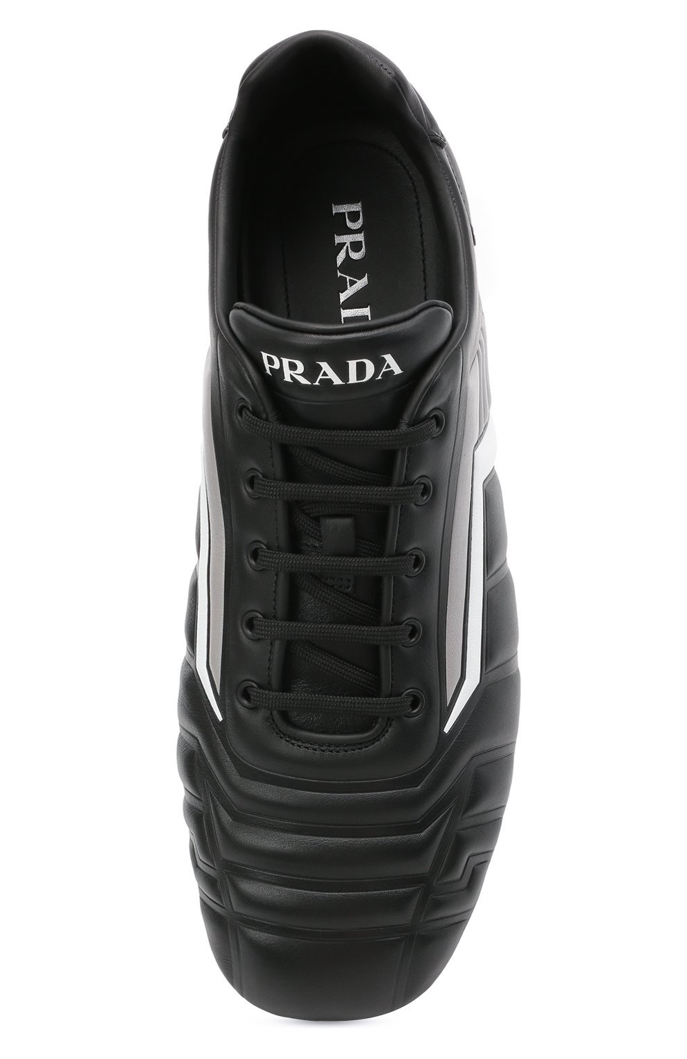 Мужские кожаные кроссовки rev PRADA черного цвета, арт. 2EG325-A21-F0700 | Фото 5 (Материал внешний: Кожа; Материал утеплителя: Без утеплителя; Подошва: Плоская; Стили: Спорт)