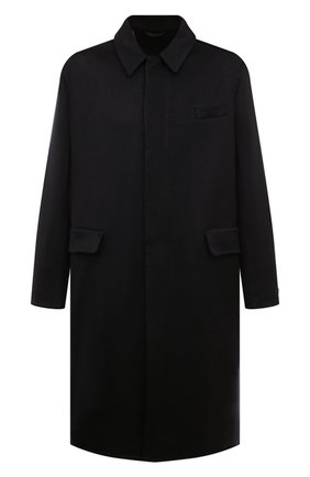 Мужской кашемировое пальто PRADA темно-синего цвета, арт. UC466X-1YE6-F0008-211 | Фото 1 (Материал внешний: Шерсть, Кашемир; Длина (верхняя одежда): До колена; Рукава: Длинные; Мужское Кросс-КТ: пальто-верхняя одежда; Стили: Классический)