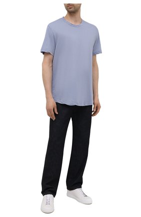 Мужская хлопковая футболка JAMES PERSE голубого цвета, арт. MKJ3360 | Фото 2 (Материал внешний: Хлопок; Принт: Без принта; Рукава: Короткие; Длина (для топов): Стандартные)