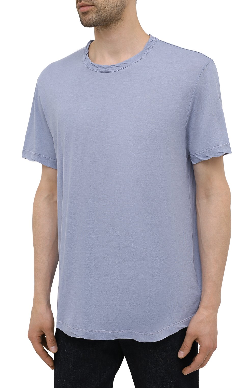 Мужская хлопковая футболка JAMES PERSE голубого цвета, арт. MKJ3360 | Фото 3 (Принт: Без принта; Рукава: Короткие; Длина (для топов): Стандартные; Материал внешний: Хлопок)