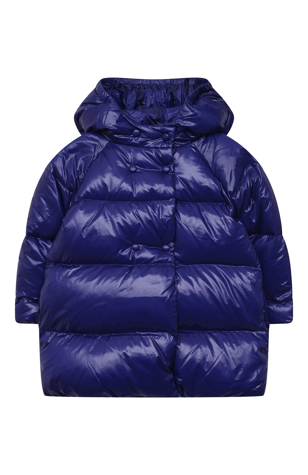 Детского пуховое пальто EMPORIO ARMANI синего цвета, арт. 6KEL08/1NWPZ | Фото 1 (Рукава: Длинные; Кросс-КТ НВ: Верхняя одежда-одежда, Пальто; Материал внешний: Синтетический материал; Материал утеплителя: Пух и перо; Материал подклада: Хлопок; Ростовка одежда: 9 мес | 74 см, 12 мес | 80 см, 24 мес | 92 см, 36 мес | 98 см)