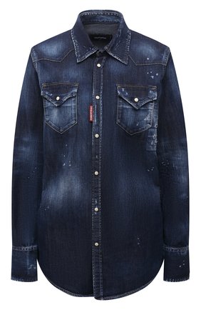 Женская джинсовая рубашка DSQUARED2 темно-синего цвета по цене 57000 руб., арт. S75DL0775/S30341 | Фото 1 Женская джинсовая рубашка DSQUARED2 темно-синего цвета, арт. S75DL0775/S30341 | Фото 1 (Рукава: Длинные; Материал внешний: Хлопок, Деним; Женское Кросс-КТ: Рубашка-одежда; Стили: Гранж; Кросс-КТ: Деним; Принт: С принтом; Длина (для топов): Удлиненные)