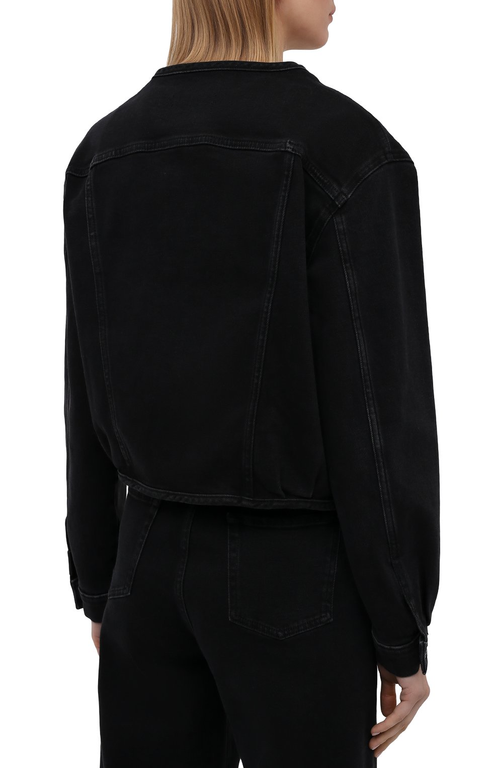 Женская джинсовая куртка 7 FOR ALL MANKIND черного цвета, арт. JSK4B340FA | Фото 4 (Кросс-КТ: Куртка, Деним; Рукава: Длинные; Стили: Гранж; Материал внешний: Хлопок; Длина (верхняя одежда): Короткие)