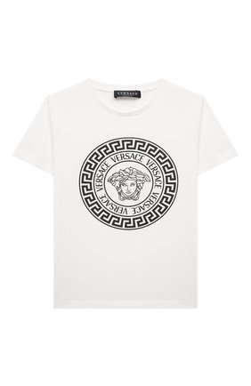 Детская хлопковая футболка VERSACE белого цвета по цене 10400 руб., арт. 1000129/1A01381/8A-14A | Фото 1 Детская хлопковая футболка VERSACE белого цвета, арт. 1000129/1A01381/8A-14A | Фото 1