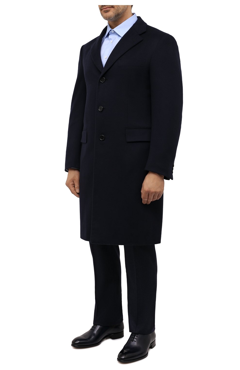 Мужской кашемировое пальто BRIONI темно-синего цвета, арт. R07N0L/09391 | Фото 3 (Материал внешний: Шерсть, Кашемир; Рукава: Длинные; Длина (верхняя одежда): До колена; Региональные ограничения белый список (Axapta Mercury): RU; Стили: Классический; Мужское Кросс-КТ: пальто-верхняя одежда; Материал подклада: Купро)