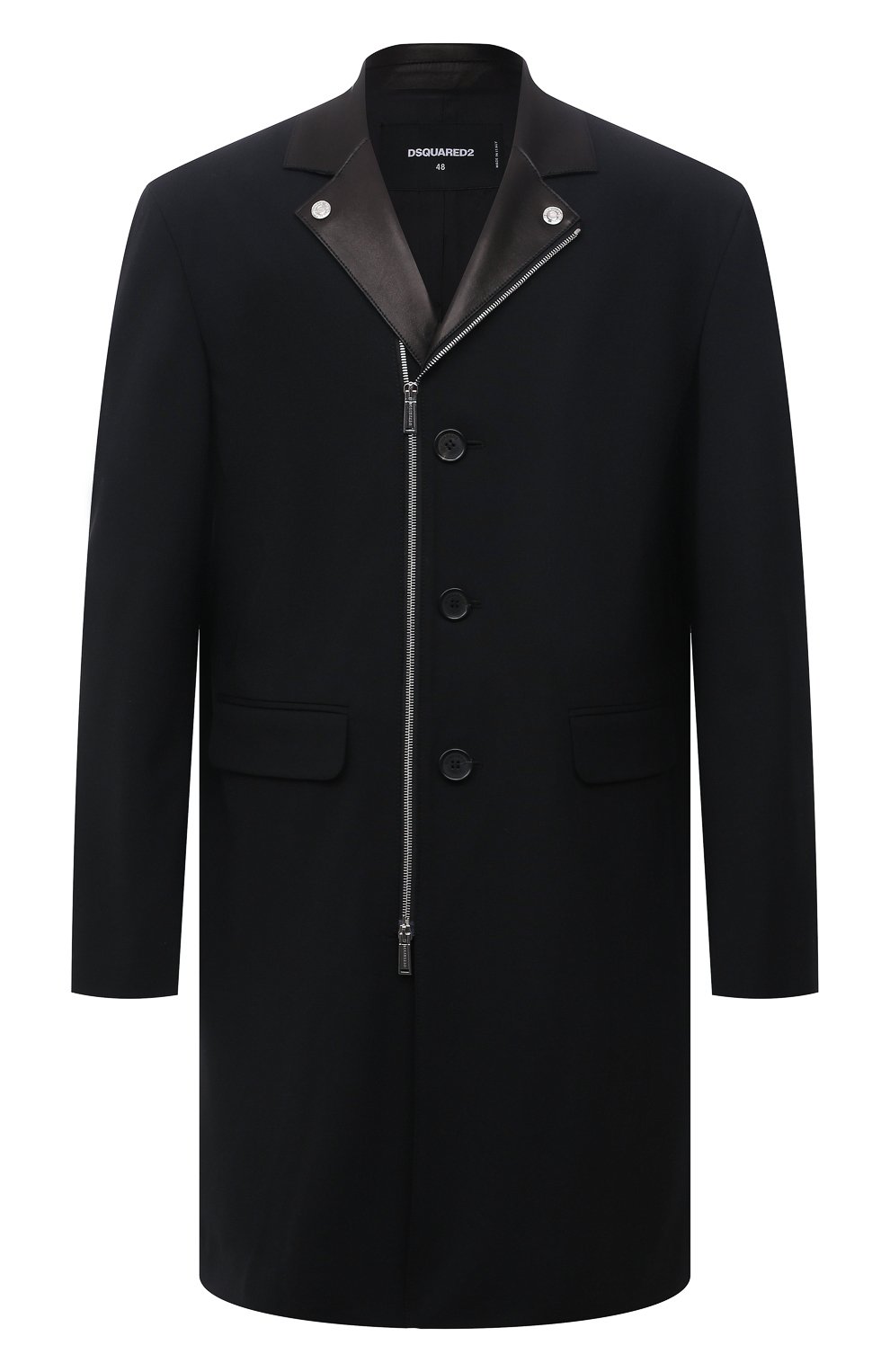 Мужской шерстяное пальто DSQUARED2 черного цвета, арт. S74AA0236/S40320 | Фото 1 (Материал внешний: Шерсть; Рукава: Длинные; Длина (верхняя одежда): До середины бедра; Материал подклада: Синтетический материал; Мужское Кросс-КТ: пальто-верхняя одежда; Стили: Кэжуэл)
