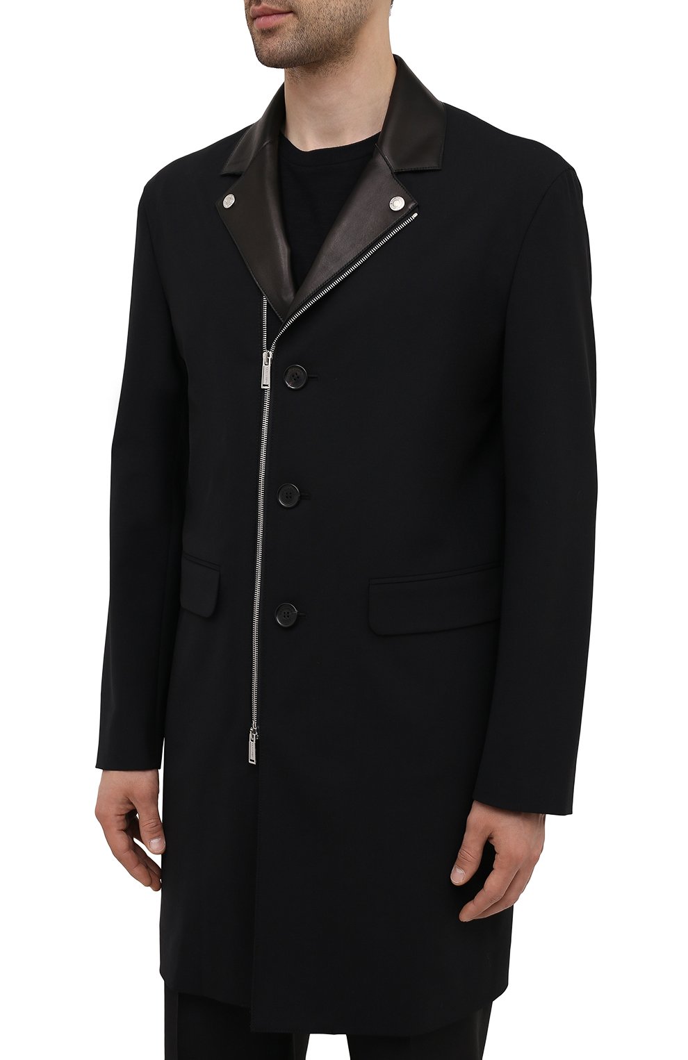 Мужской шерстяное пальто DSQUARED2 черного цвета, арт. S74AA0236/S40320 | Фото 3 (Материал внешний: Шерсть; Рукава: Длинные; Длина (верхняя одежда): До середины бедра; Материал подклада: Синтетический материал; Мужское Кросс-КТ: пальто-верхняя одежда; Стили: Кэжуэл)