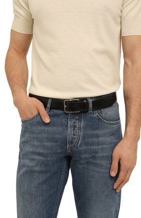 Мужской кожаный ремень SANTONI черного цвета, арт. CM35VS003B91E0BRN01 | Фото 2 (Случай: Формальный; Материал: Натуральная кожа)