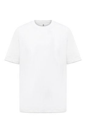 Мужская хлопковая футболка BRUNELLO CUCINELLI белого цвета, арт. M0T717427W | Фото 1 (Big sizes: Big Sizes; Принт: Без принта; Рукава: Короткие; Длина (для топов): Удлиненные; Материал внешний: Хлопок; Стили: Кэжуэл)