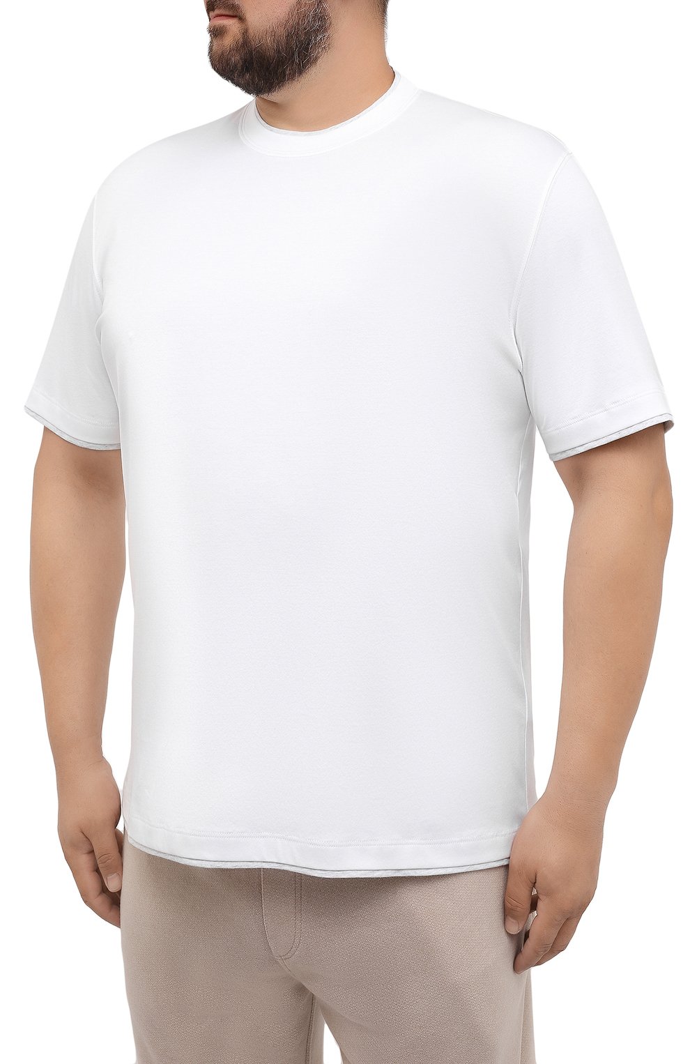 Мужская хлопковая футболка BRUNELLO CUCINELLI белого цвета, арт. M0T717427W | Фото 3 (Big sizes: Big Sizes; Принт: Без принта; Рукава: Короткие; Длина (для топов): Удлиненные; Материал внешний: Хлопок; Стили: Кэжуэл)