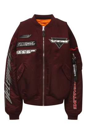 Женский утепленный бомбер VETEMENTS бордового цвета по цене 209500 руб., арт. UA52JA700R 1307/W | Фото 1 Женский утепленный бомбер VETEMENTS бордового цвета, арт. UA52JA700R 1307/W | Фото 1