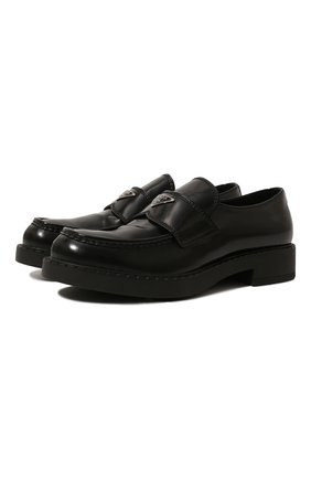 Мужские кожаные лоферы  PRADA черного цвета, арт. 2DE127-055-F0002 | Фото 1 (Материал внешний: Кожа; Мужское Кросс-КТ: Лоферы-обувь; Стили: Кэжуэл)