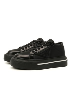 Женские комбинированные кеды macro PRADA черного цвета по цене 66000 руб., арт. 1E661M-3LF5-F0632-045 | Фото 1 Женские комбинированные кеды macro PRADA черного цвета, арт. 1E661M-3LF5-F0632-045 | Фото 1