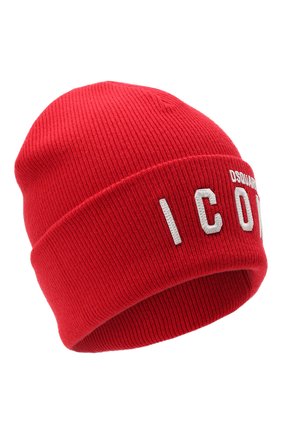 Мужская шерстяная шапка DSQUARED2 красного цвета, арт. KNM0001 01W04331 | Фото 1 (Материал: Шерсть, Текстиль; Кросс-КТ: Трикотаж)