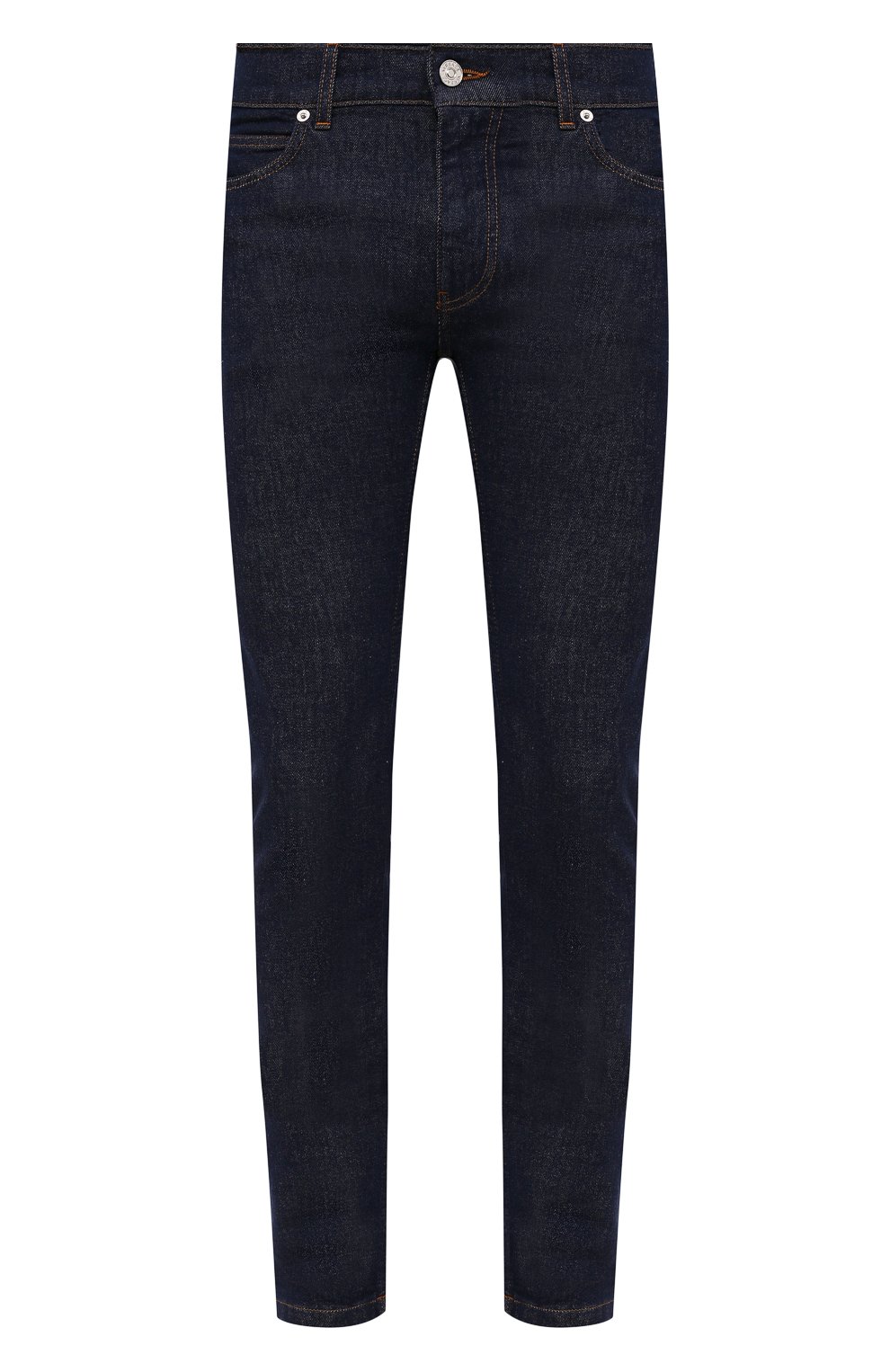 Мужские джинсы VERSACE темно-синего цвета, арт. 1000568/1A00909 | Фото 1 (Силуэт М (брюки): Узкие; Кросс-КТ: Деним; Длина (брюки, джинсы): Стандартные; Стили: Гранж; Материал внешний: Хлопок, Деним)