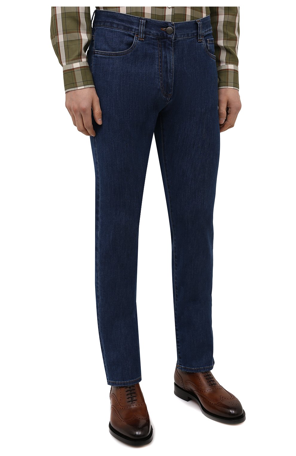 Мужские джинсы CANALI темно-синего цвета, арт. 91700/PD01033 | Фото 3 (Силуэт М (брюки): Прямые; Кросс-КТ: Деним; Длина (брюки, джинсы): Стандартные; Материал внешний: Хлопок)