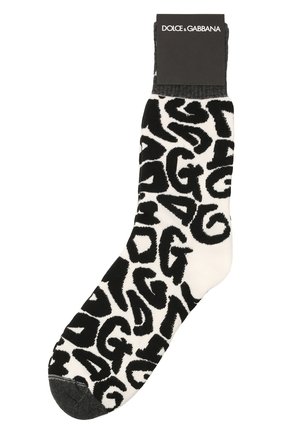 Мужские носки DOLCE & GABBANA черно-белого цвета, арт. GXG55T/JACKV | Фото 1 (Материал внешний: Хлопок, Синтетический материал; Кросс-КТ: бельё)