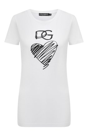 Женская хлопковая футболка DOLCE & GABBANA белого цвета по цене 36400 руб., арт. F8L99T/G7XAY | Фото 1 Женская хлопковая футболка DOLCE & GABBANA белого цвета, арт. F8L99T/G7XAY | Фото 1