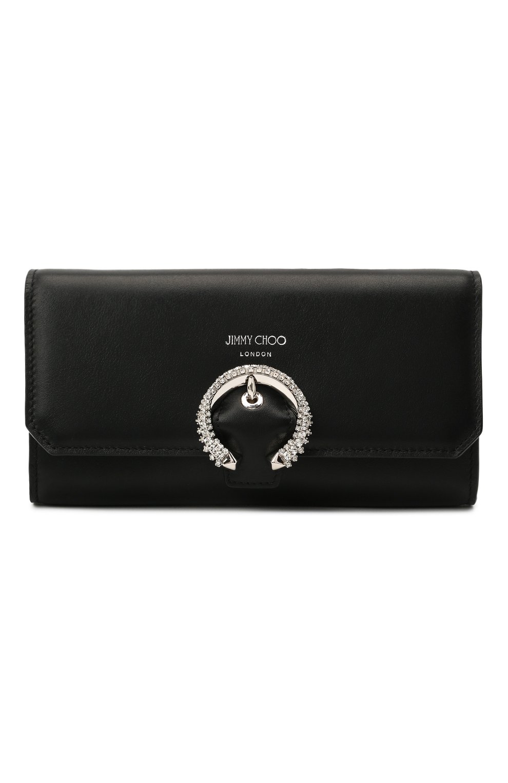 Женский клатч madeline JIMMY CHOO черного цвета, арт. WALLET W/CHAIN/IUY | Фото 1 (Женское Кросс-КТ: Вечерняя сумка, Клатч-клатчи; Материал: Натуральная кожа; Размер: mini; Ремень/цепочка: На ремешке)