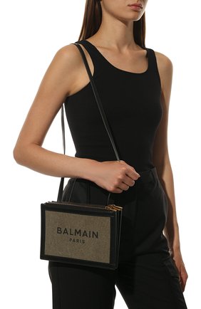 Женская сумка b-army BALMAIN хаки цвета, арт. WN1LB664/TCPY | Фото 2 (Ремень/цепочка: На ремешке; Размер: small; Сумки-технические: Сумки через плечо; Материал: Текстиль)