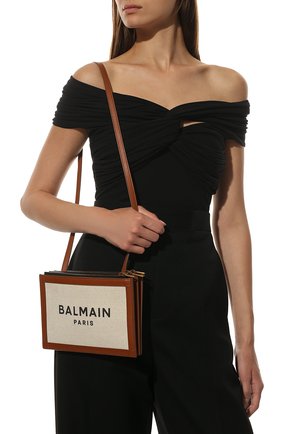Женская сумка b-army BALMAIN коричневого цвета, арт. WN1LB664/TCFN | Фото 2 (Ремень/цепочка: На ремешке; Размер: small; Сумки-технические: Сумки через плечо; Материал: Текстиль)