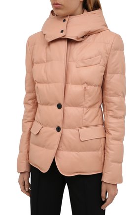 Женская кожаная куртка TOM FORD светло-розового цвета, арт. GIL418-LEX217 | Фото 3 (Кросс-КТ: Куртка; Рукава: Длинные; Материал подклада: Синтетический материал, Вискоза; Материал внешний: Натуральная кожа; Женское Кросс-КТ: Замша и кожа; Длина (верхняя одежда): Короткие; Материал утеплителя: Пух и перо; Стили: Кэжуэл)