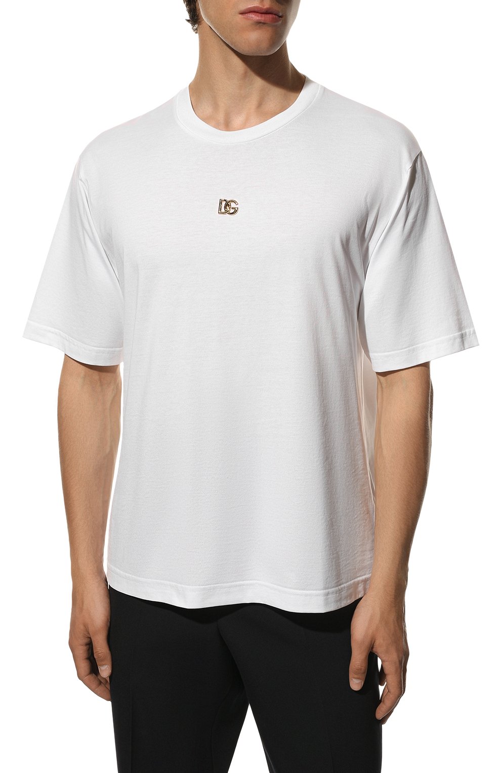 Мужская хлопковая футболка DOLCE & GABBANA белого цвета, арт. G8NC5Z/G7A0W | Фото 3 (Принт: Без принта; Рукава: Короткие; Длина (для топов): Стандартные; Материал внешний: Хлопок; Стили: Кэжуэл)