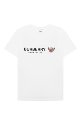 Детская хлопковая футболка BURBERRY белого цвета по цене 15900 руб., арт. 8041052 | Фото 1 Детская хлопковая футболка BURBERRY белого цвета, арт. 8041052 | Фото 1