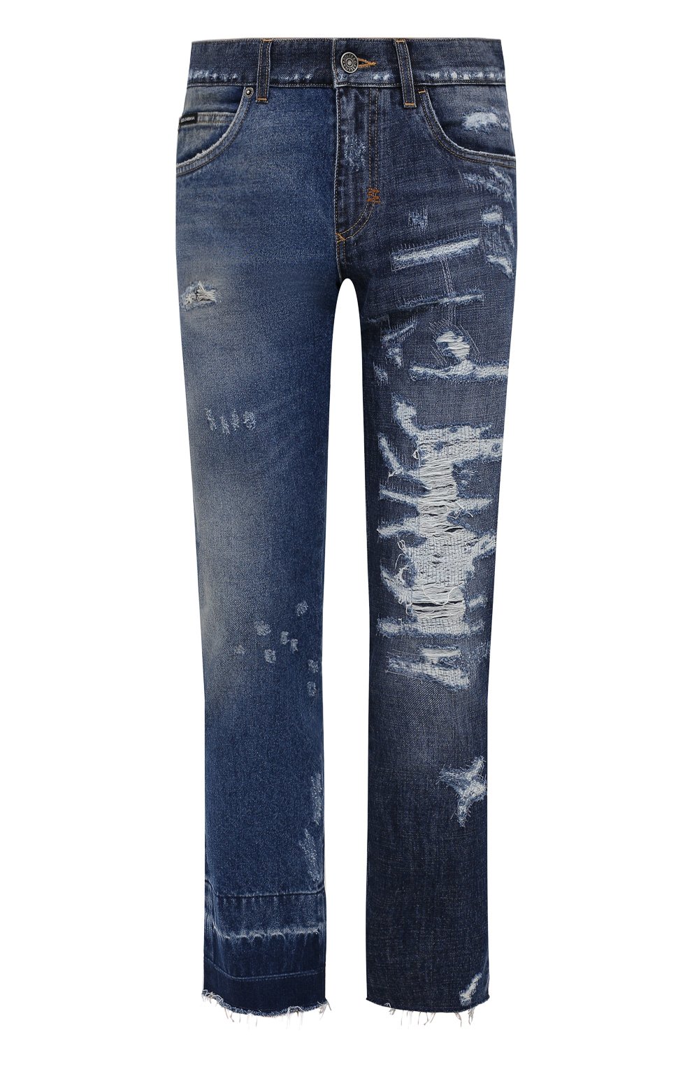 Мужские джинсы DOLCE & GABBANA синего цвета, арт. GYJCCD/G8EM2 | Фото 1 (Силуэт М (брюки): Прямые; Кросс-КТ: Деним; Длина (брюки, джинсы): Стандартные; Стили: Гранж; Материал внешний: Хлопок; Детали: Потертости)