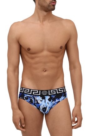 Мужские хлопковые брифы VERSACE синего цвета по цене 7750 руб., арт. 1001383/1A00997 | Фото 2 Мужские хлопковые брифы VERSACE синего цвета, арт. 1001383/1A00997 | Фото 2