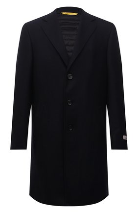 Мужской шерстяное пальто CANALI темно-синего цвета, арт. 55918/FF00193 | Фото 1 (Материал внешний: Шерсть; Стили: Классический; Рукава: Длинные; Мужское Кросс-КТ: пальто-верхняя одежда; Материал подклада: Купро; Длина (верхняя одежда): До середины бедра)