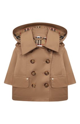 Детского хлопковый тренч с капюшоном BURBERRY бежевого цвета по цене 39300 руб., арт. 8041204 | Фото 1 Детского хлопковый тренч с капюшоном BURBERRY бежевого цвета, арт. 8041204 | Фото 1