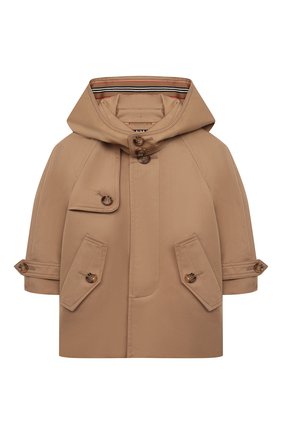 Детского хлопковый плащ с капюшоном BURBERRY бежевого цвета по цене 37200 руб., арт. 8040936 | Фото 1 Детского хлопковый плащ с капюшоном BURBERRY бежевого цвета, арт. 8040936 | Фото 1