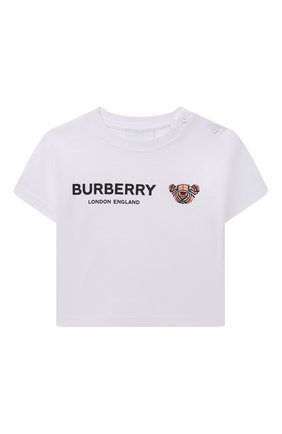 Детский хлопковая футболка BURBERRY белого цвета по цене 13800 руб., арт. 8041053 | Фото 1 Детский хлопковая футболка BURBERRY белого цвета, арт. 8041053 | Фото 1
