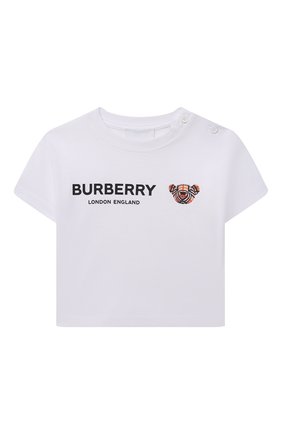 Детский хлопковая футболка BURBERRY белого цвета, арт. 8041053 | Фото 1 (Рукава: Короткие; Материал внешний: Хлопок; Ростовка одежда: 6 мес | 68 см, 12 мес | 80 см, 18 мес | 86 см)