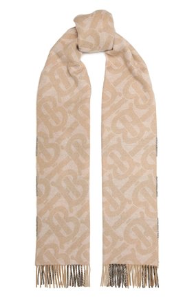 Женский кашемировый шарф BURBERRY бежевого цвета, арт. 8043731 | Фото 1 (Материал: Кашемир, Шерсть, Текстиль)
