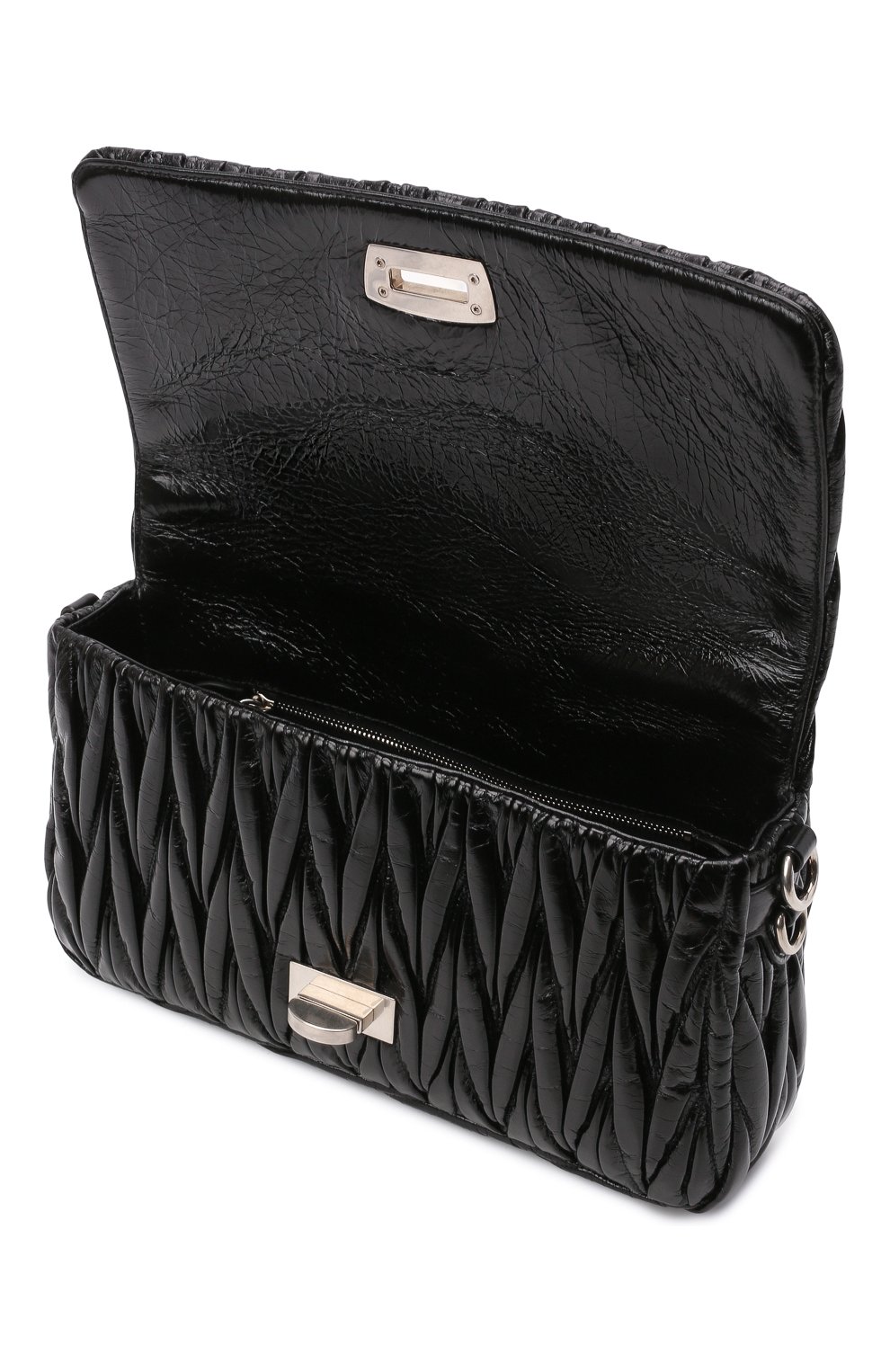 Женская сумка MIU MIU черного цвета, арт. 5BD208-2DNV-F0002-NOY | Фото 4 (Сумки-технические: Сумки через плечо; Материал: Натуральная кожа; Размер: small)