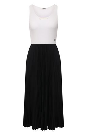 Женское хлопковое платье MIU MIU черно-белого цвета по цене 155000 руб., арт. MJA812-1YJN-F0964 | Фото 1