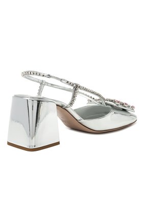 Женские туфли MIU MIU серебряного цвета, арт. 5I532D-3LFO-F0118-065 | Фото 4 (Материал внешний: Экокожа, Текстиль; Каблук высота: Средний; Каблук тип: Устойчивый; Подошва: Плоская)