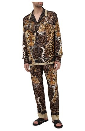 Мужская шелковая сорочка DOLCE & GABBANA леопардового цвета, арт. G5IF1T/FI16H | Фото 2 (Материал внешний: Шелк; Длина (для топов): Стандартные; Рукава: Длинные; Кросс-КТ: домашняя одежда)