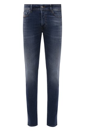 Мужские джинсы DIESEL темно-синего цвета, арт. 00SWJF/09A60 | Фото 1 (Длина (брюки, джинсы): Стандартные; Материал внешний: Хлопок, Деним; Силуэт М (брюки): Узкие; Стили: Гранж; Детали: Потертости; Кросс-КТ: Деним)