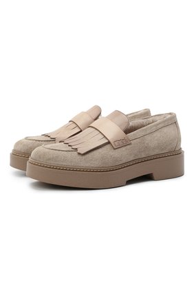 Женские замшевые лоферы SANTONI бежевого цвета по цене 46050 руб., арт. WUHW59521BEIAHHVE90 | Фото 1 Женские замшевые лоферы SANTONI бежевого цвета, арт. WUHW59521BEIAHHVE90 | Фото 1